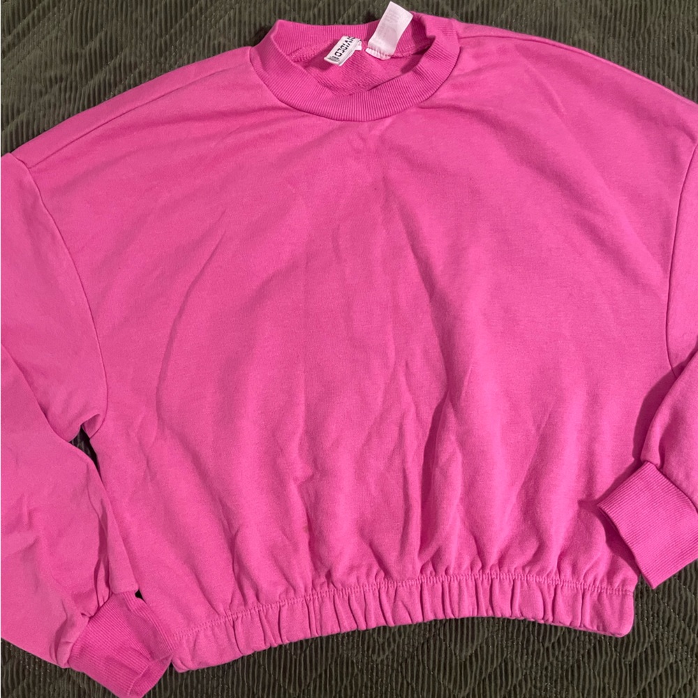 Hot Pink Elastic Waist Cropped Sweater